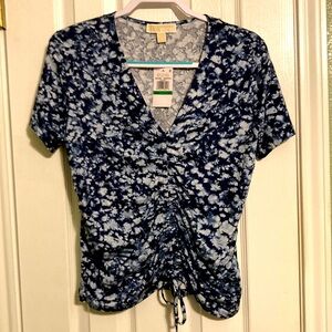 Michael Kors size L v neck top midnight blue two tone tye dye with a front tie